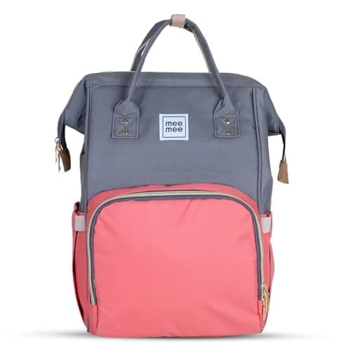 Mee Mee Grace Tote Diaper Bag Backpack for Moms & Dads, 20L Large Capacity with 14 Pockets, Insulated Bottle Holders, Flap Tissue Dispenser, Water-Resistant Oxford Fabric (Pink)