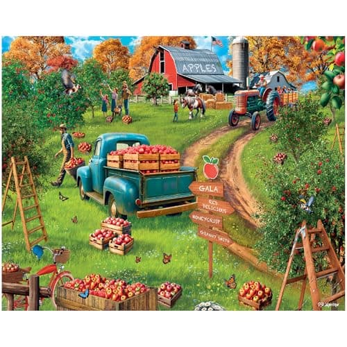 White Mountain 1000 Piece Jigsaw Puzzle Fall Farm Puzzles with Large Pieces Gift for Adults and Family 24x30 Apple Orchard