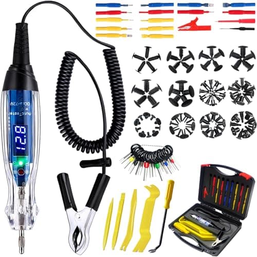 101PCS Automotive Test Light Probe Kit, 3-72V DC LED Digital Automotive Circuit Tester, Car Retainer Clips & Fastener Remover & Terminal Pin Removal Tool Set with Black Carrying Case