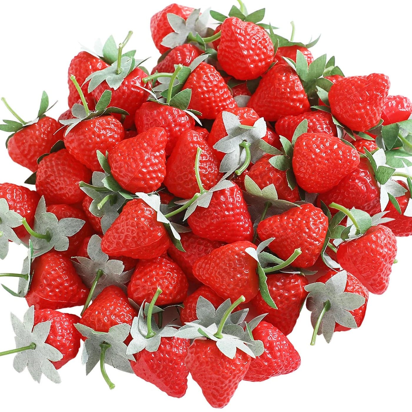Joeabor 60 Pieces Fake Strawberries Dcor Fake Fruit Artificial Strawberry Kitchen Dcor Plastic Strawberry Party Decorations Realistic Fake Food Lifelike for Display Photography Props