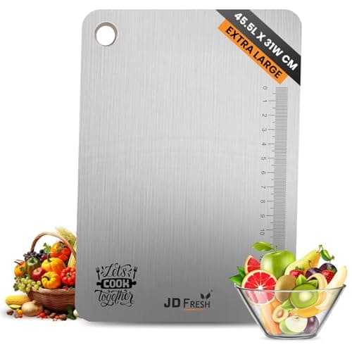 JD FRESH 304 Stainless Steel Chopping Boards/Cutting Board/Non Slip/Chopping Board for Kitchen/Vegetable Cutting Board/Kitchen Cutting Boards/Vegetable Cutter Steel (45.5 x 31 cm)
