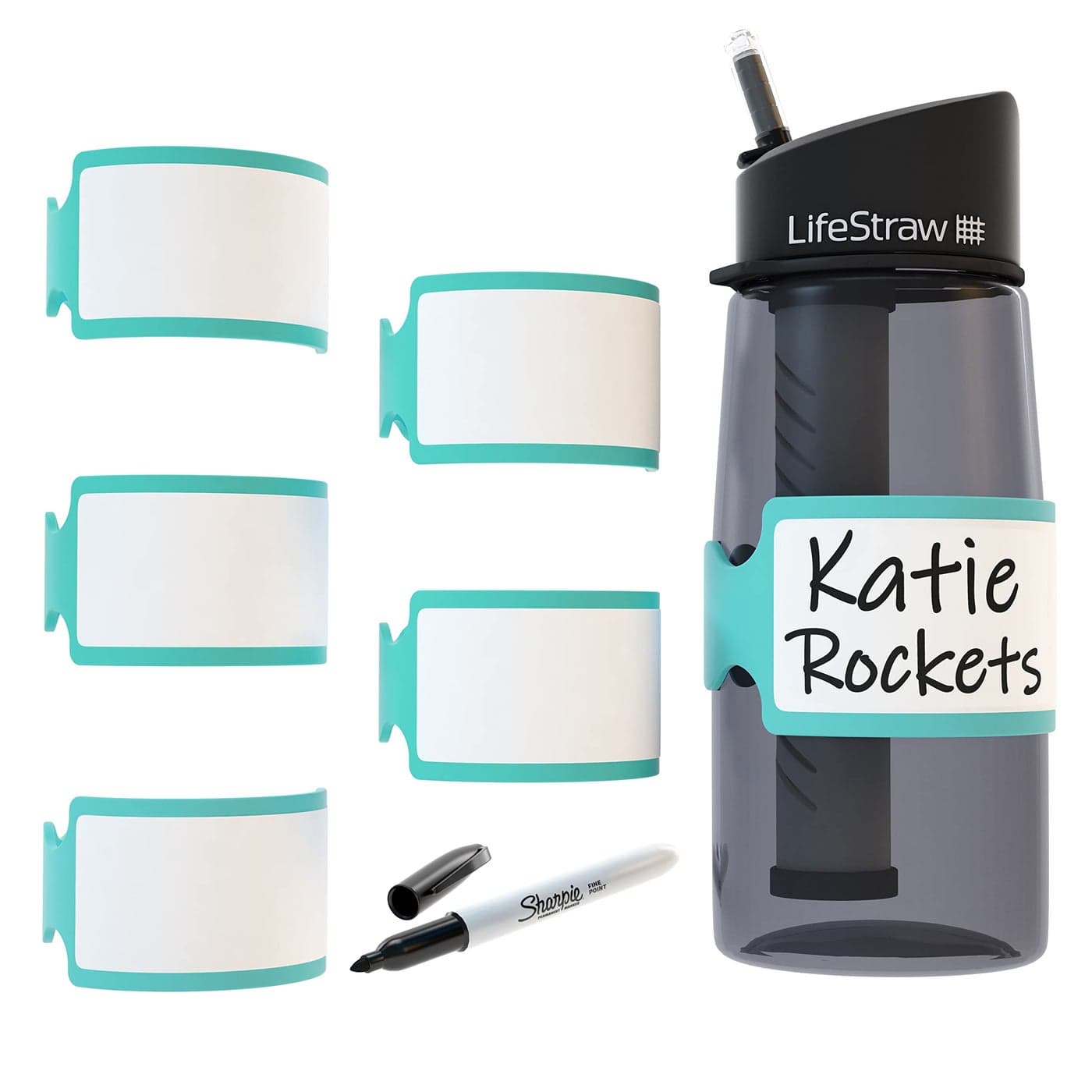Pumpkin Doodle Permanent Writeon Labels for BottlesSippy CupsFood Containers 6pcs Turquoise
