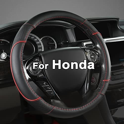 GIANT PANDA Steering Wheel Cover for Honda Civic(2006-2015),CR-Z, Insight, S2000 (Black+Red Line-Small Size)
