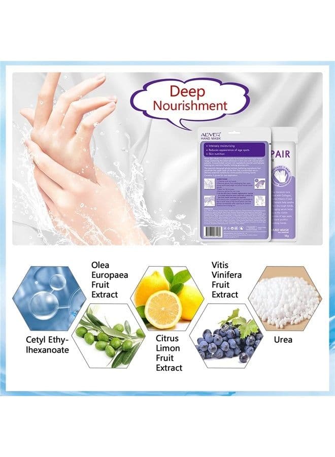4 Pack Hands Moisturizing Gloves, Hand Spa Mask Infused Collagen, Serum + Vitamins + Natural Plant Extracts for Dry, Cracked Hands, Moisturizer Hands Mask, Repair Rough Skin for Women&Men