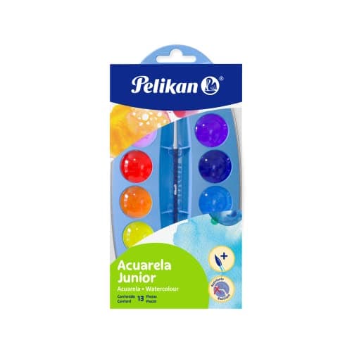 Pelikan Washable Junior Watercolor and Brush Plastic Set, 12 Colors, 1 Each (07501203),Assorted