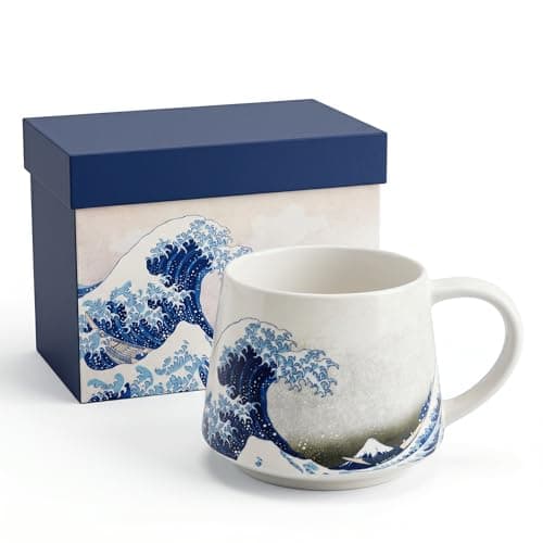 DUSVALLY 12oz Sea Wave Ceramic Mug, Microwave & Dishwasher Safe, Porcelain Tea Cup with Color Box