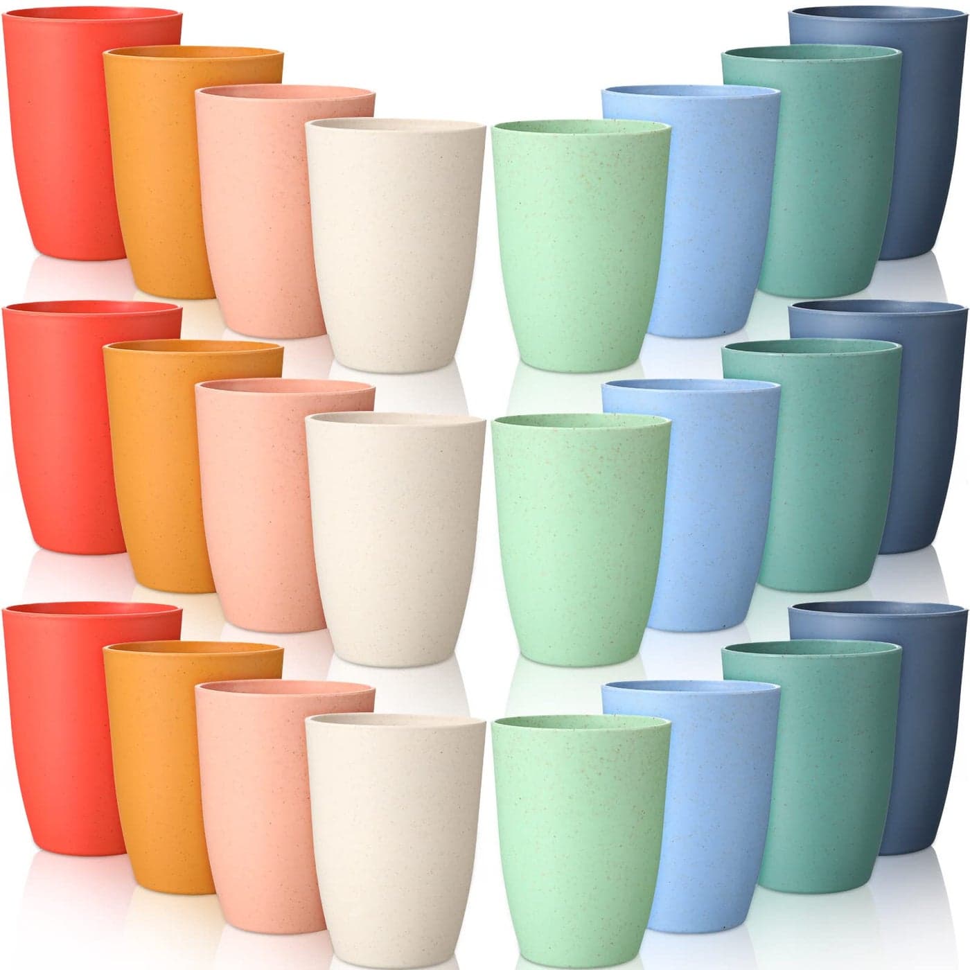 24 Pcs Wheat Straw Reusable Cups 12 oz Unbreakable Drinking Glasses Sets Healthy Tumbler Set Dishwasher Safe Tumbler for Home Outdoor 8 Colors