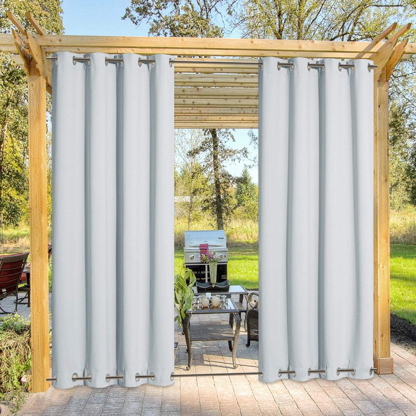 NICETOWN Outdoor Cabana Curtain Windproof Sun Blocking Curtains with Grommets Top and Bottom Waterproof Thermal Insulated Patio Curtain for SummerWinter 1 PC W52 x L84 Inch Greyish White