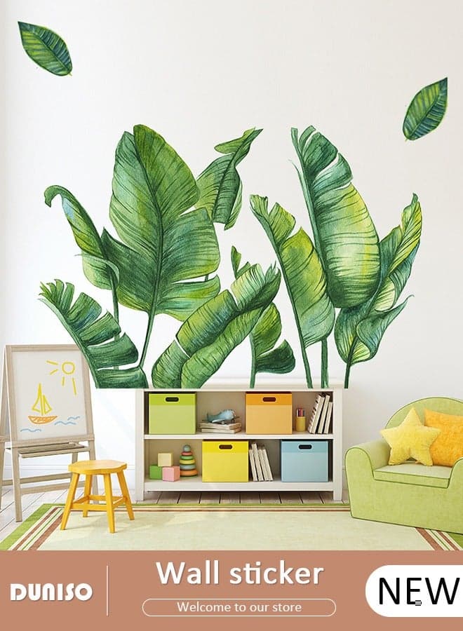2 Pcs Green Nordic Green Leaves Wall Sticker Home Decoration Wall Stickers For Living Room Bedroom Windows