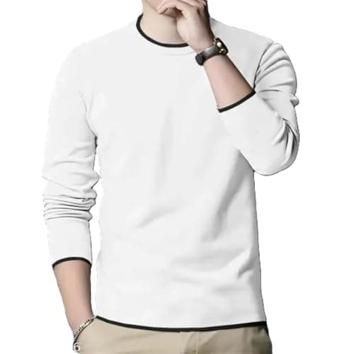 FASHA Men Full Sleeve Cotton T Shirt | 100% Pure Cotton Solid Round Neck Tee| Regular Fit Comfortable Soft Fabric T Shirt |Casual Wear, Office Wear, Gym Wear, Travel & College Outfit-Pack of 1 White