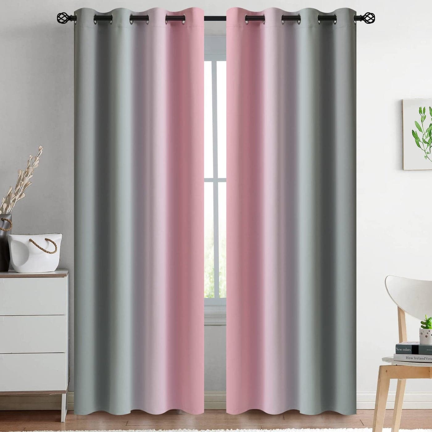 Yakamok Ombre Pink and Grey Curtains for Bedroom Gradient Room Darkening Curtains Grommet Thermal Insulated Light Blocking Window DrapesCurtain for Living Room52 x 84 Inch2 Panels