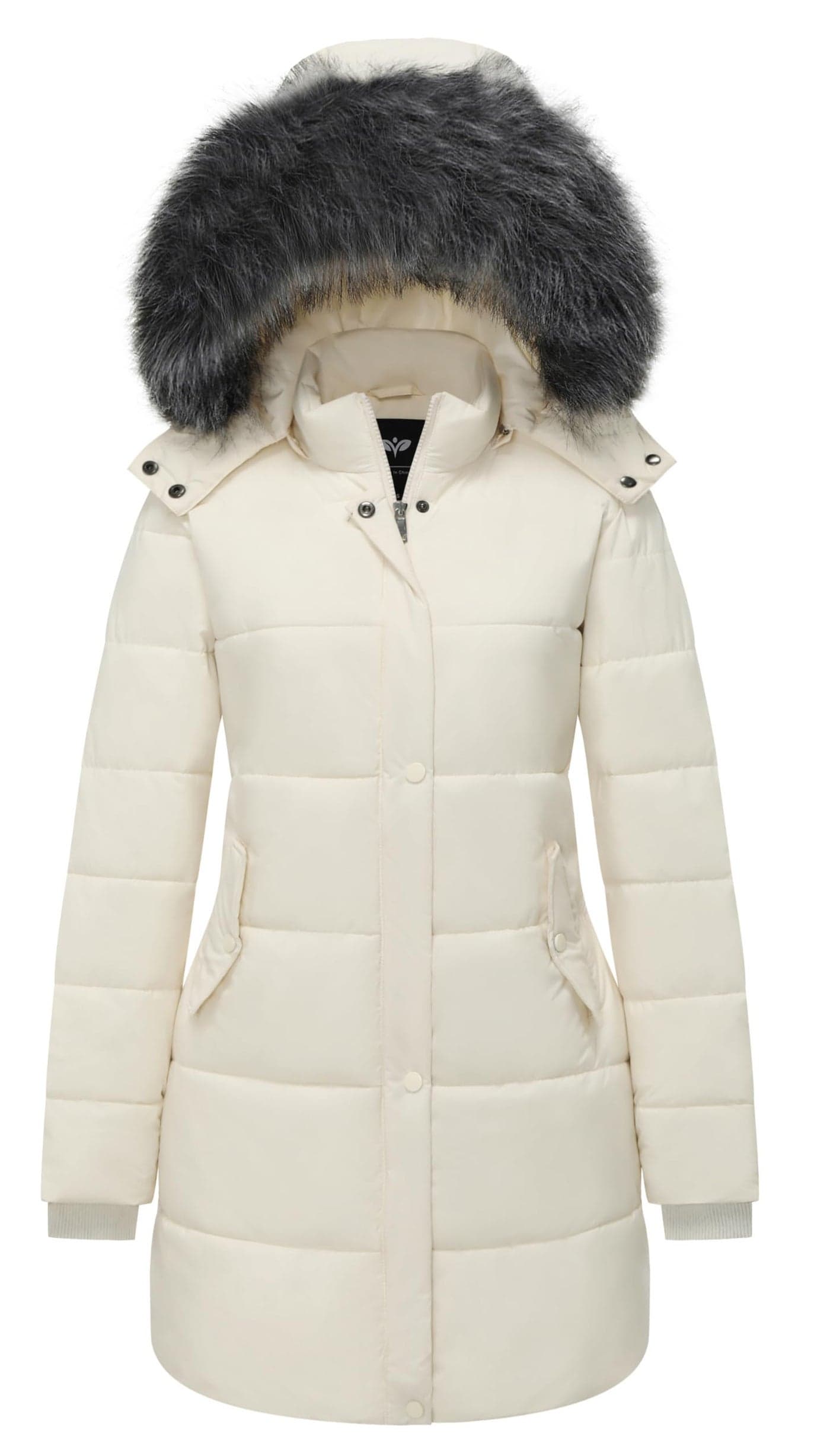 GGleaf Women's Winter Jacket Windproof Quilted Puffer Jacket Long Coat with Hood Beige XX-Large