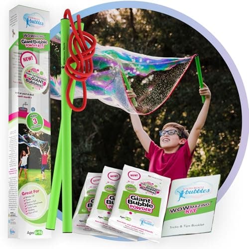 WOWmazing Giant Bubble Powder Kit Include Large Bubble Wand and 3 Packet of Big Bubble Powder Makes 3 Gallons Outdoor Toy for Kids Boys Girls Powder Made in USA