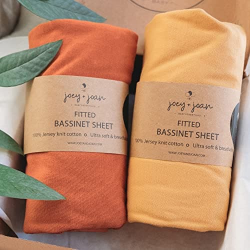Joey Joan Bedside Sleeper Bassinet Sheets 35x20 Compatible with MiClassic Milliard Bassinet and Large Bedside Sleepers Buttery Soft 100 Cotton Mustard Yellow Burnt Orange 2 Pack