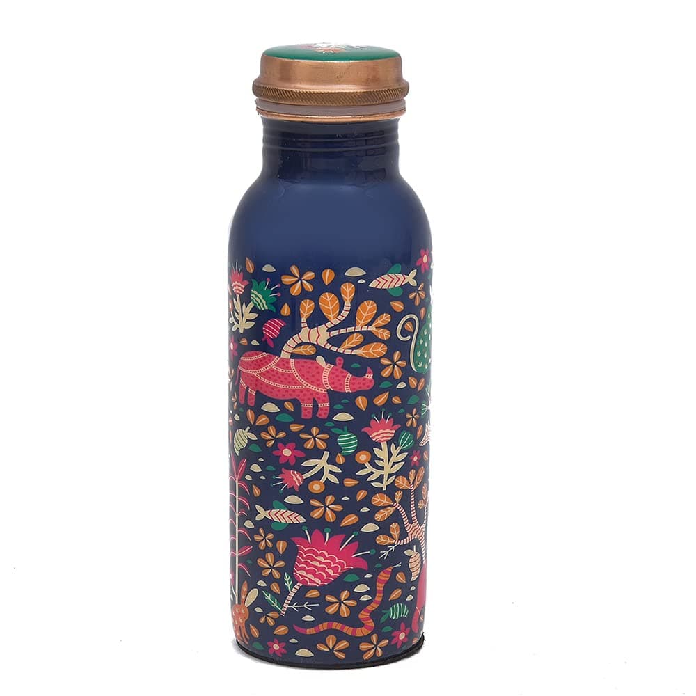 OGGN Meena Printed Pure Copper Water Bottle Advanced Leak Protection Durable Rust Proof Tamba Bottle for Drinking Perfect Stylish Office Carrying Bottles 750 Ml