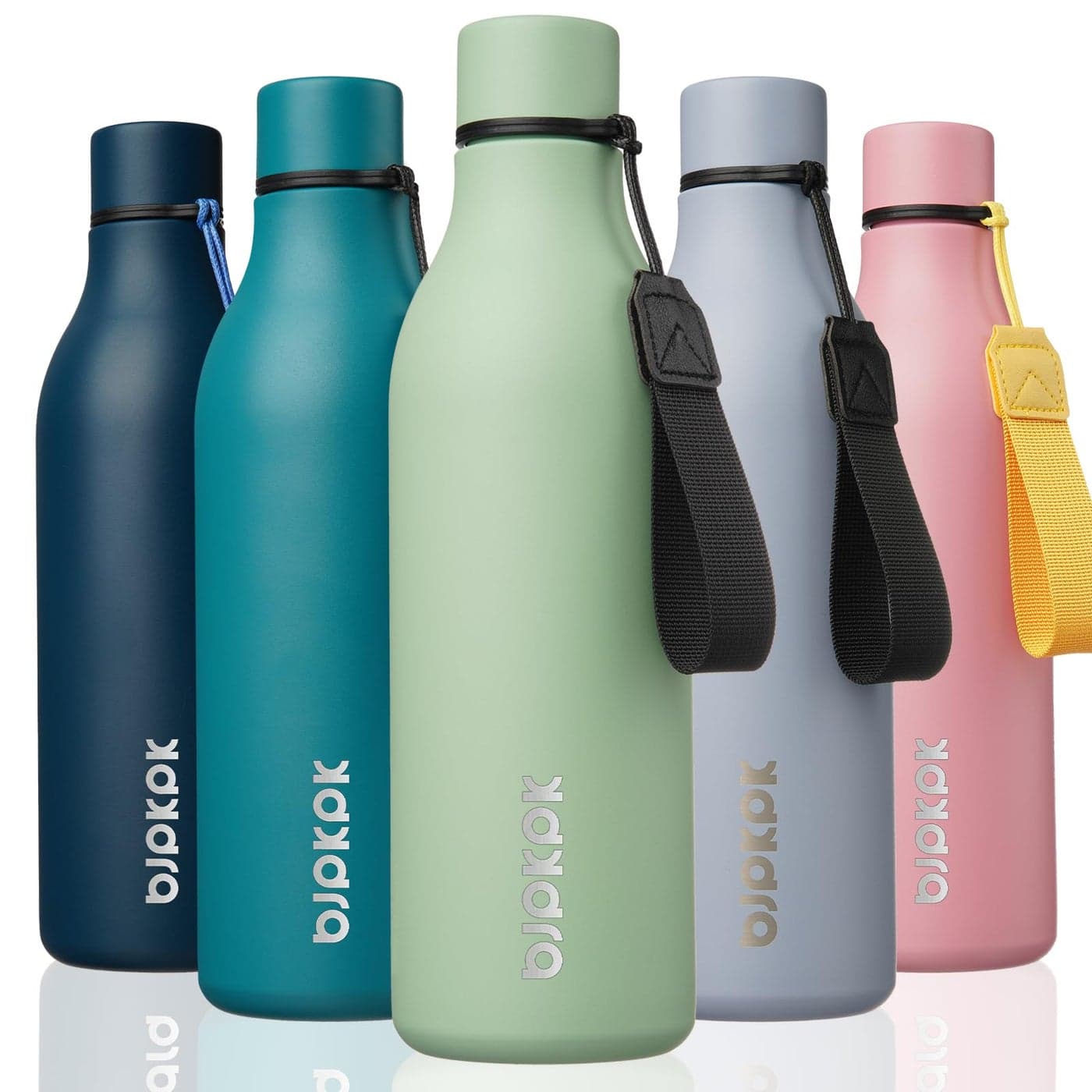 BJPKPK Insulated Water Bottles 25 oz Stainless Steel Metal Water Bottle with Strap BPA Free Leak Proof Jugs Mugs Flasks Reusable Thermal Flasks for Sports Travel Macaron Green