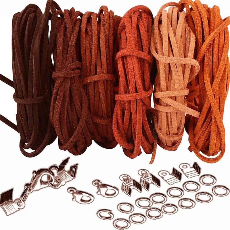 DIY Crafts 5x Sets, Nickel Silver, Faux Leather Cord Suede Cord String Rope Thread Kit/Set, for Jewelry Making Beading Necklace Bracelet Craft Leather Cord Ends, Faux Le (5x Sets, Nickel Silver)
