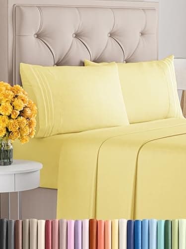 Queen Size 4 Piece Sheet Set - Comfy Breathable & Cooling Bed Sheets Set - Hotel Luxury Bedding for Women, Men, Kids, Teens, Boys & Girls - Deep Pockets, Ultra-Soft, Wrinkle Free - Oeko-Tex - Yellow