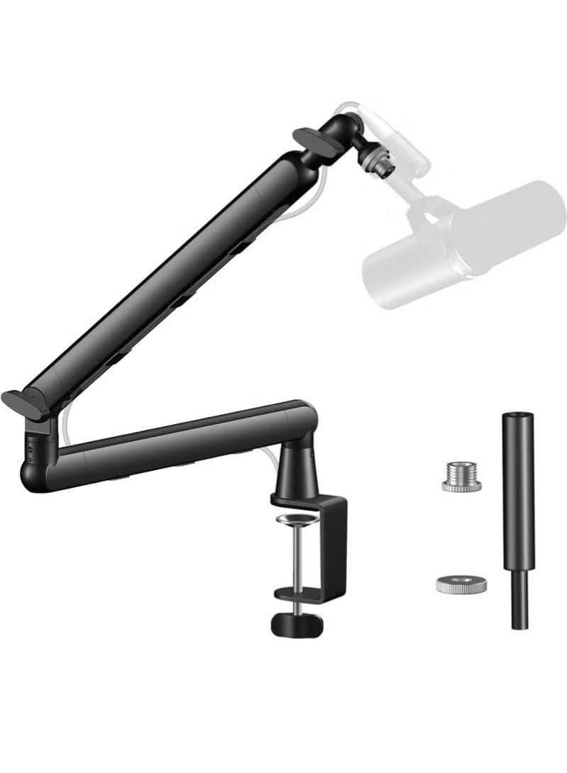 Microphone Boom Arm, Professional Microphone Arm, Desk Low Profile Mic Arm Stand, with Accessories with 360° Rotation, Cable Management, Extended Riser, Mic Clip, with Accessories, black