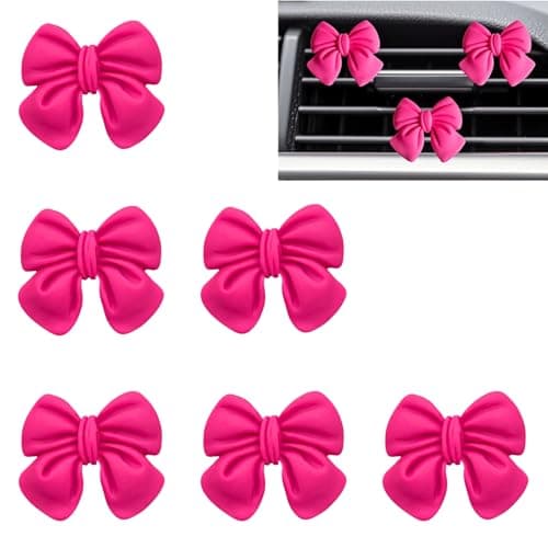 6 pcs Bow Car Air Vent Clips Coquette Cute Girly Car Decor Accessories Interior Aesthetic Decorations Charm Stuff for Women Girl Hot Pink