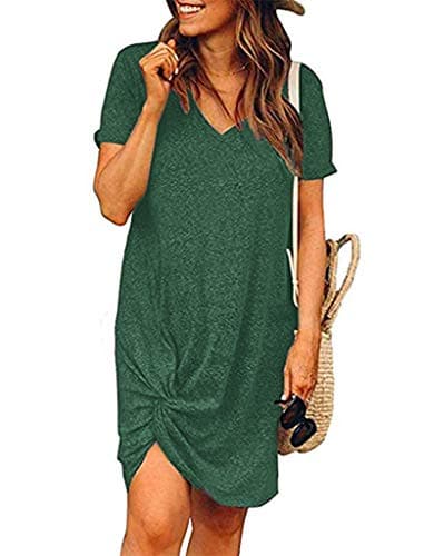 Locryz Women Loose Twist Knot T Shirts Dress Home Short Shirt Mini Dresses Tops M Green