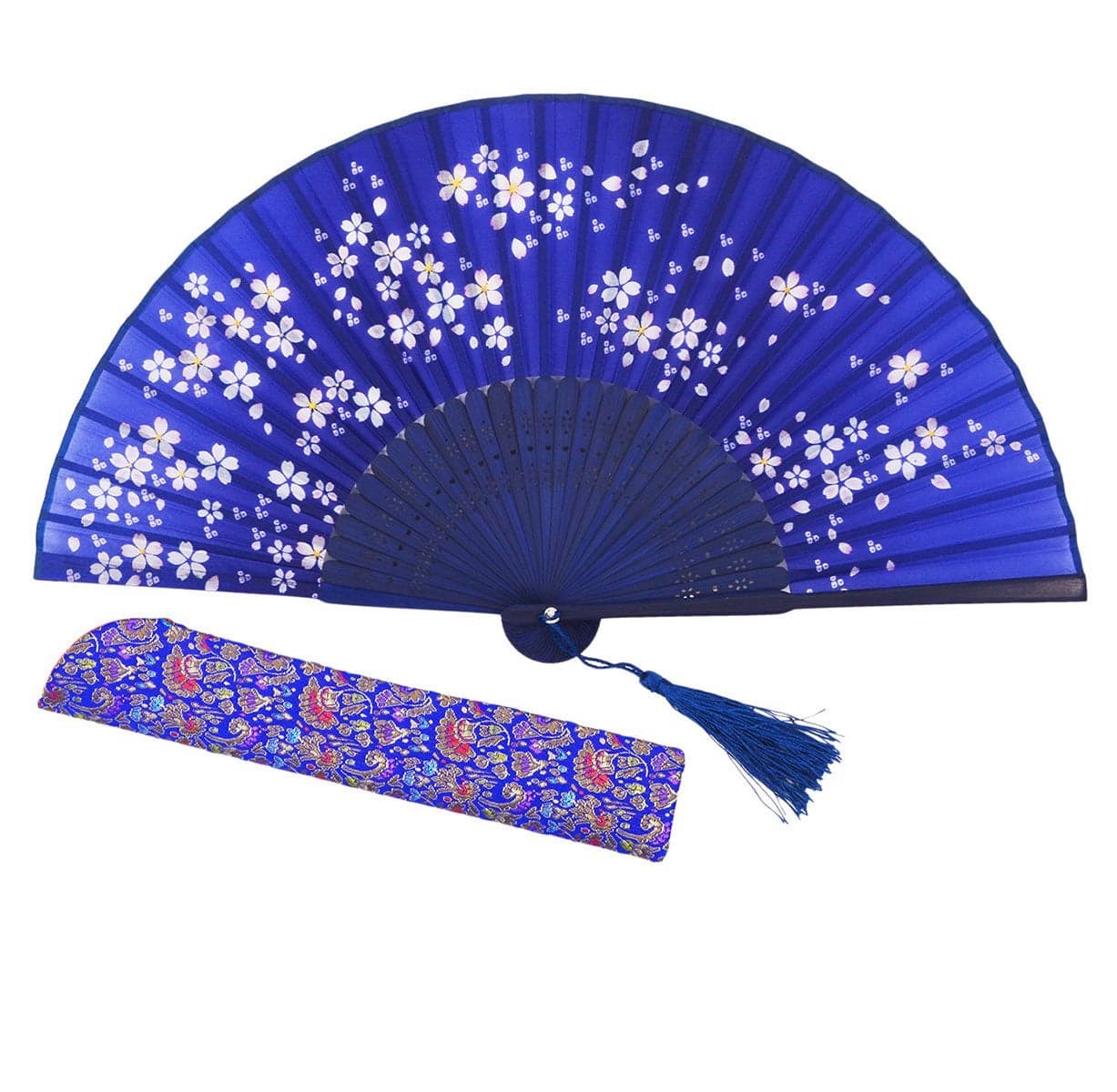 Amajiji 82721cm Hand Held Bamboo Silk Folding Fan Hand FanChineseJapanese Charming Elegant Vintage Retro StyleWomen Ladys Girls Best Gifts Blue