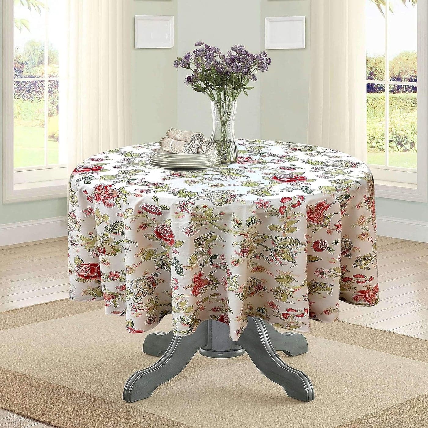 RHF Premium Cotton Round Tablecloth Stylish Decorative Cover for Dining Tables Weddings Parties and Festive Celebrations Machine Washable Durable for Home Restaurant Banquet Table Cover90