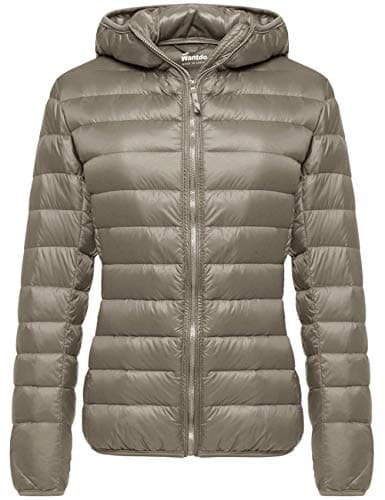 wantdo Women's Hooded Packable Ultra Light Weight Short Down Jacket Light Khaki Medium