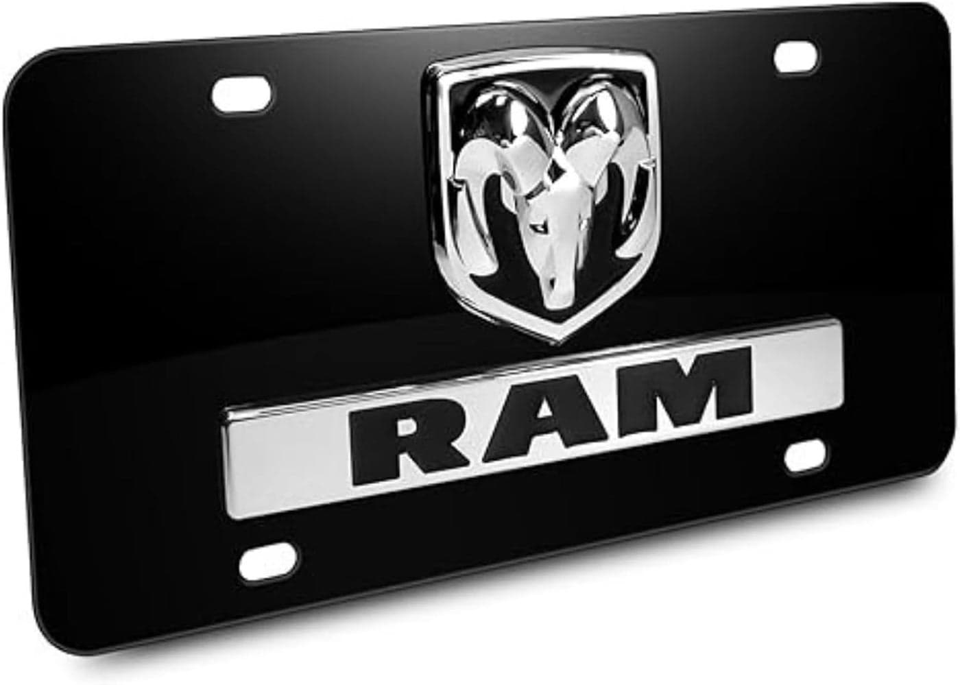 Au-TOMOTIVE GOLD Dodge RAM 3D Logo Nameplate Black Metal License Plate