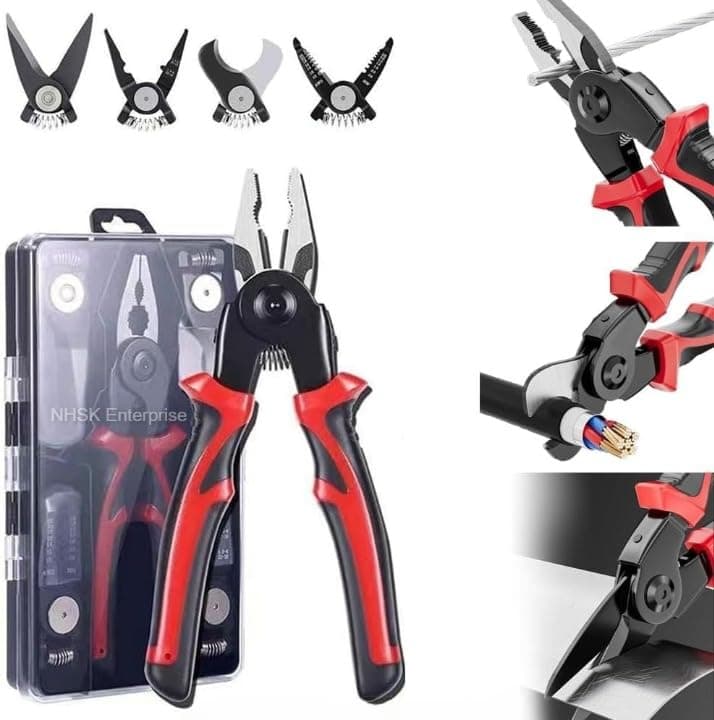 NHSK Enterprise 5In1 Multifunctional Wire Stripper Combination Interchangeable Pliers Kit Wire Stripper Wire Crimping Tool Linesman Pliers Cable Cutter Electricians Scissor with Storage Case 1 pcs