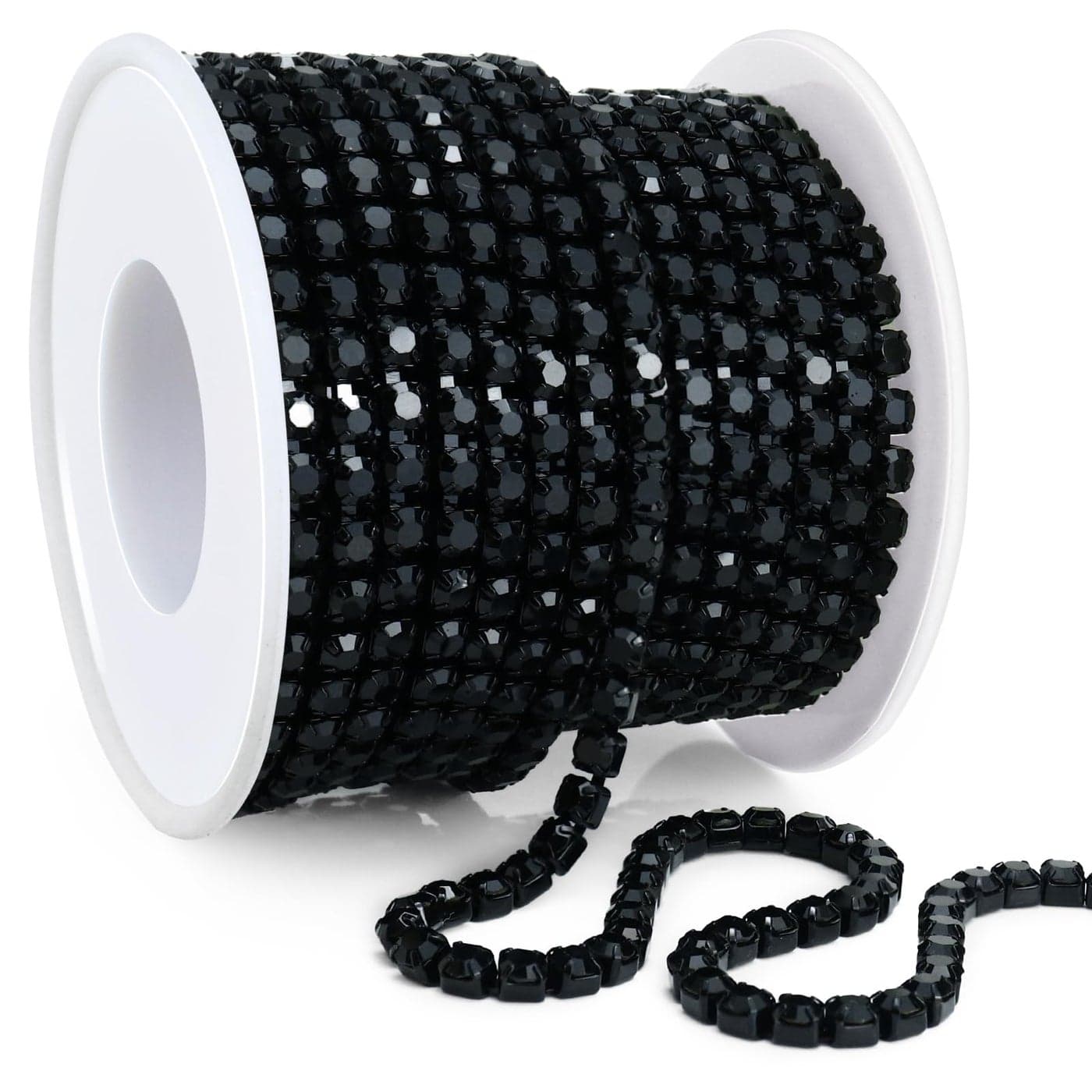 Towenm 1 Roll 10 Yards 4MM Crystal Rhinestone Close Chain SS16 Sew on Trim for Jewelry Crafts DIY Cup Chain Jet Black SS16 4mm