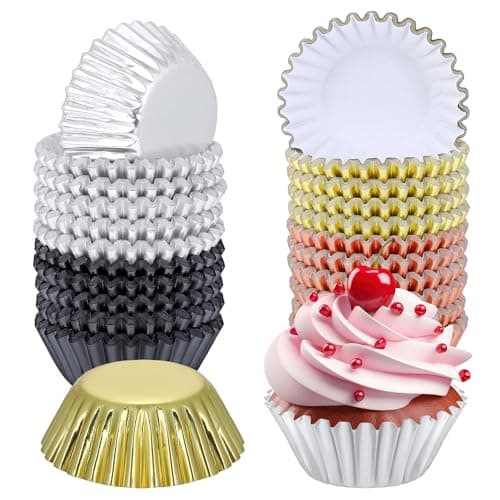 Elcoho 600 Pieces 1.25 Inch Mini Size Foil Metallic Cupcake Liners Muffin Paper Cases Baking Cups