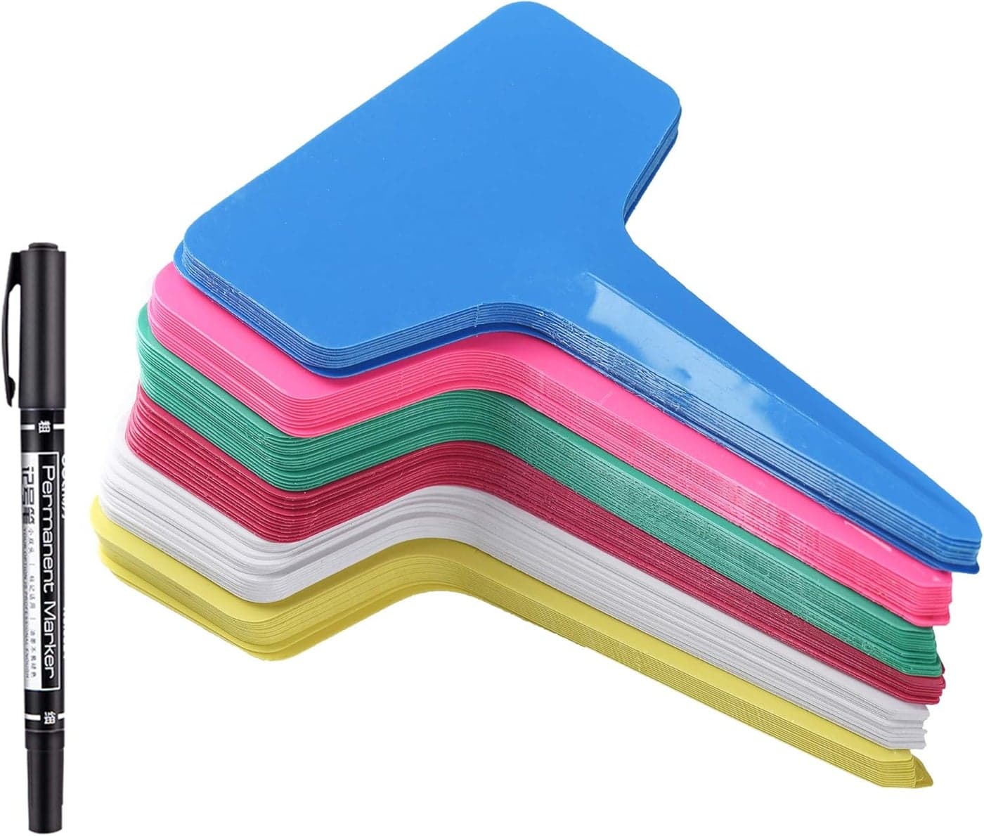 150 Pcs TType Plant Labels with a Pen Waterproof Plastic Plant Tags Nursery Garden Markers 6 x 10cm 6 Colors
