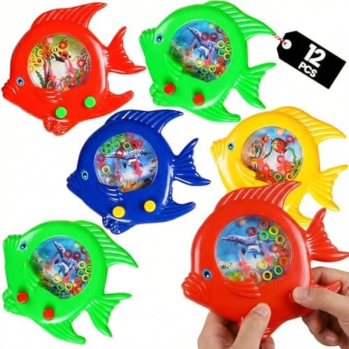 Fish Water Ring Toss Toy Pack of 12 Water Ring Game Handheld Fun Aqua Arcade Retro Game Pocket Travel Toys for Car Road Trip Activities for Kids Birthday Party Favors Goodie Bags Stuffers for Kids