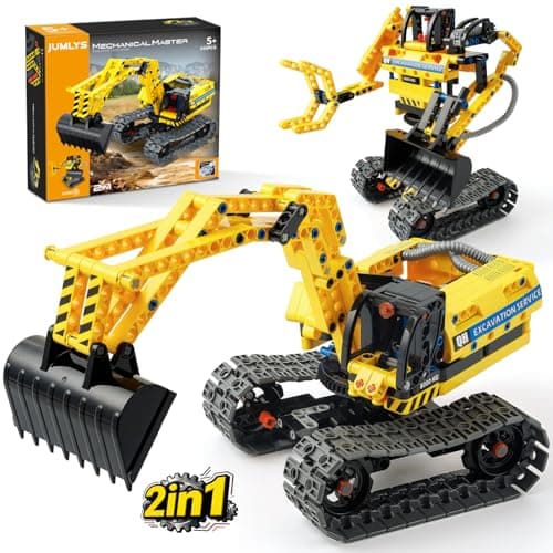 Jumlys STEM Building Toy for Kids Boys Girls Age 5 6 7 8 9 10 11 12 Years Old 2 in 1 Excavator Robot Building Sets 344 Pcs DIY Engineering Construction Building Blocks Kits