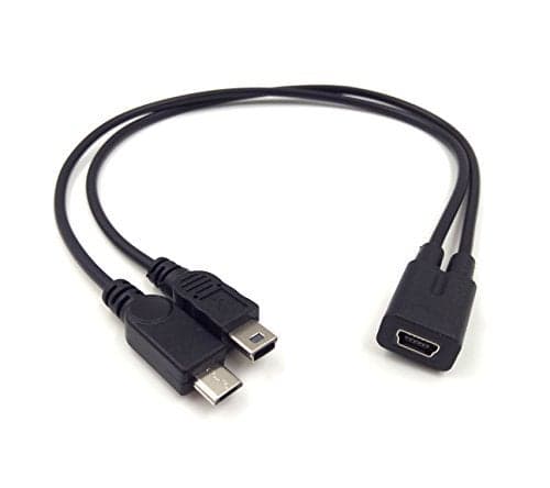 Mini USB Y Splitter Cable, Haokiang 1Ft/30cm Injection Molding USB 2.0 Mini Female to Mini USB Male and Micro USB Male 2 in 1 Converter High Speed Charging Cable Cord (Mini F/M+Micro M)