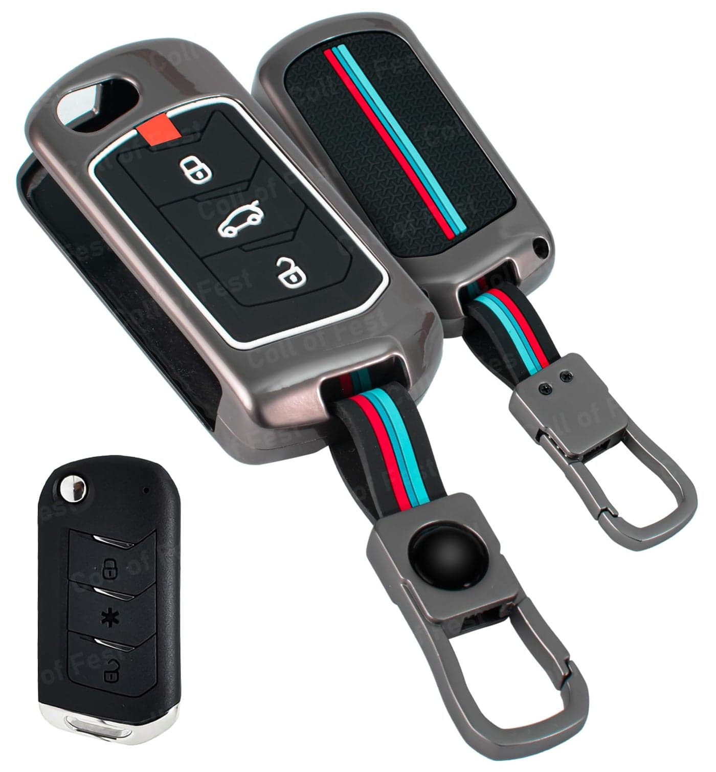 Coll of Fest Coll of Fest Premium Key Cover for Compatible with Mahindra Scorpio N | 3Xo | Xuv 300 | Marazzo | Xuv 700 | Xuv 400 Ev | Bolero | Thar 3 Button Flip Key Glow in the Dark