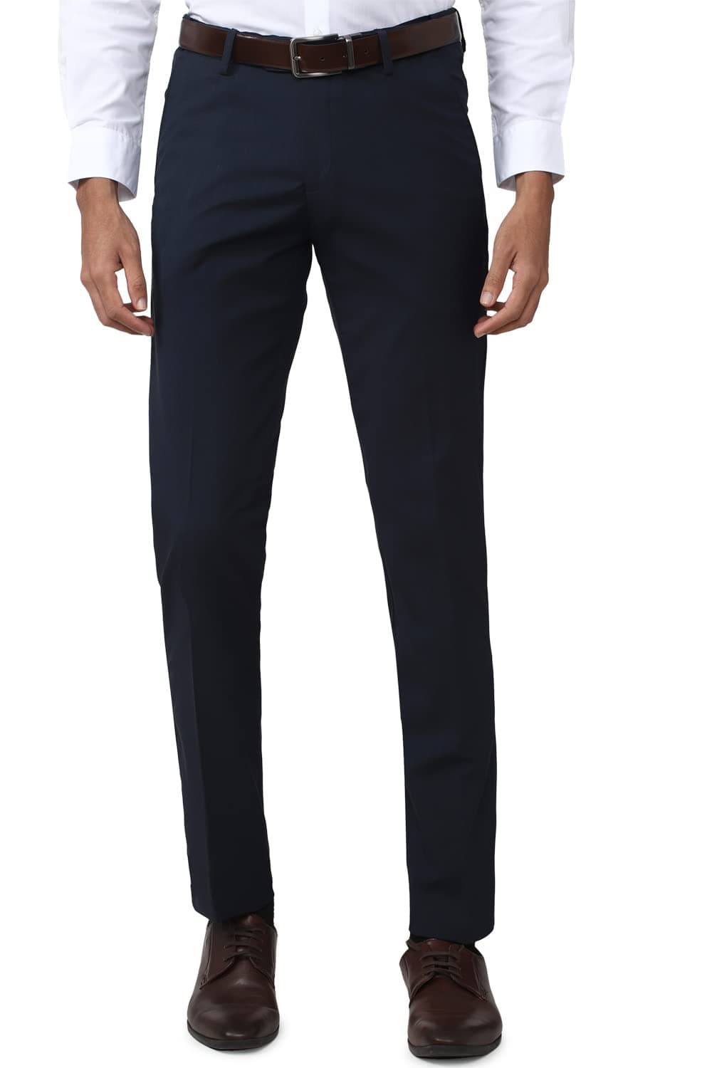 Peter England Men's Slim Fit Solid Formal Mid Rise Trouser Navy, 38