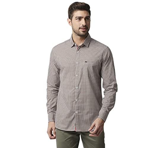 Thomas Scott Mens | Full Sleeve | Checks Printed | Regular Fit | 100% Cotton | Spread Collar | Casual | Shirt (Coffee_L)