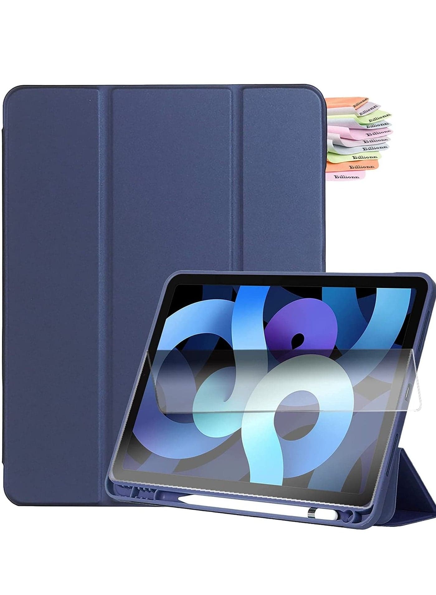 New iPad Air 4th Generation 2020 Case , for New iPad Air 4 10.9 Inch 2020 Case with Pencil Holder, Smart Trifold Stand Cover Case,Auto Sleep/Wake, Navy