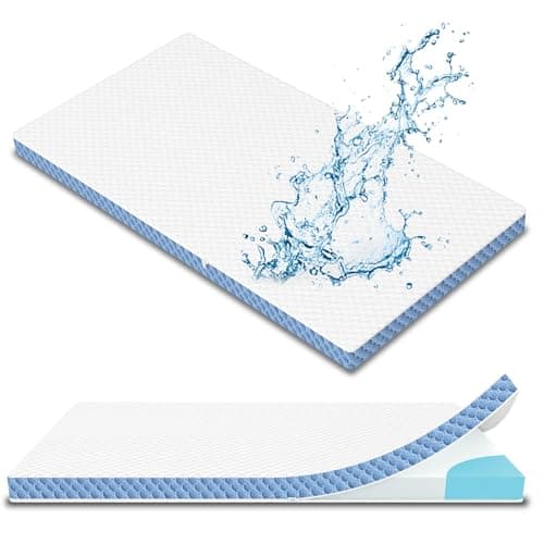 2"x27.5"x52" Mattress Topper, Ultra-Soft Gel-Infused Memory Foam, Odorless & Noiseless Water-Proof Surface, Detachable and Washable Outer Cover, Pure White & Blue