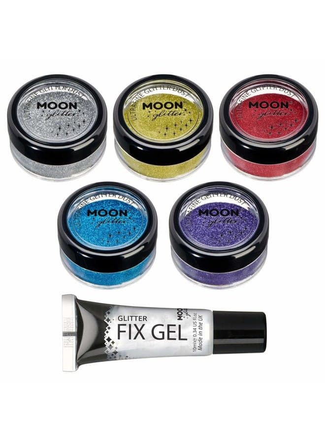 Classic Ultrafine Glitter Dust by Moon Glitter – 100% Cosmetic Glitter for Face, Body, Nails, Hair and Lips - 0.17oz - Set of 5