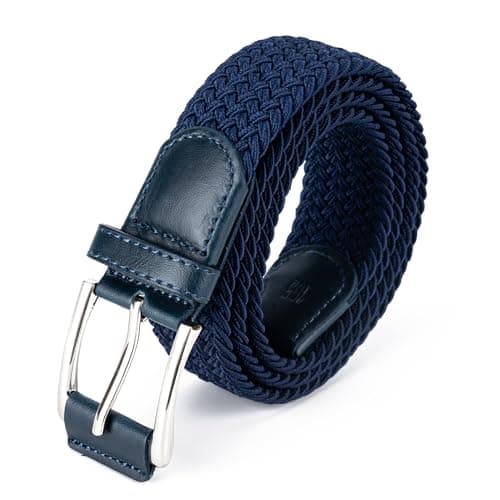 Aegero Stretch Belt Men,Canvas Elastic Fabric Woven Stretch Multicolored Braided Gift Belts for Golf Casual Pants Shirts Jeans(1 3/8" Blue)