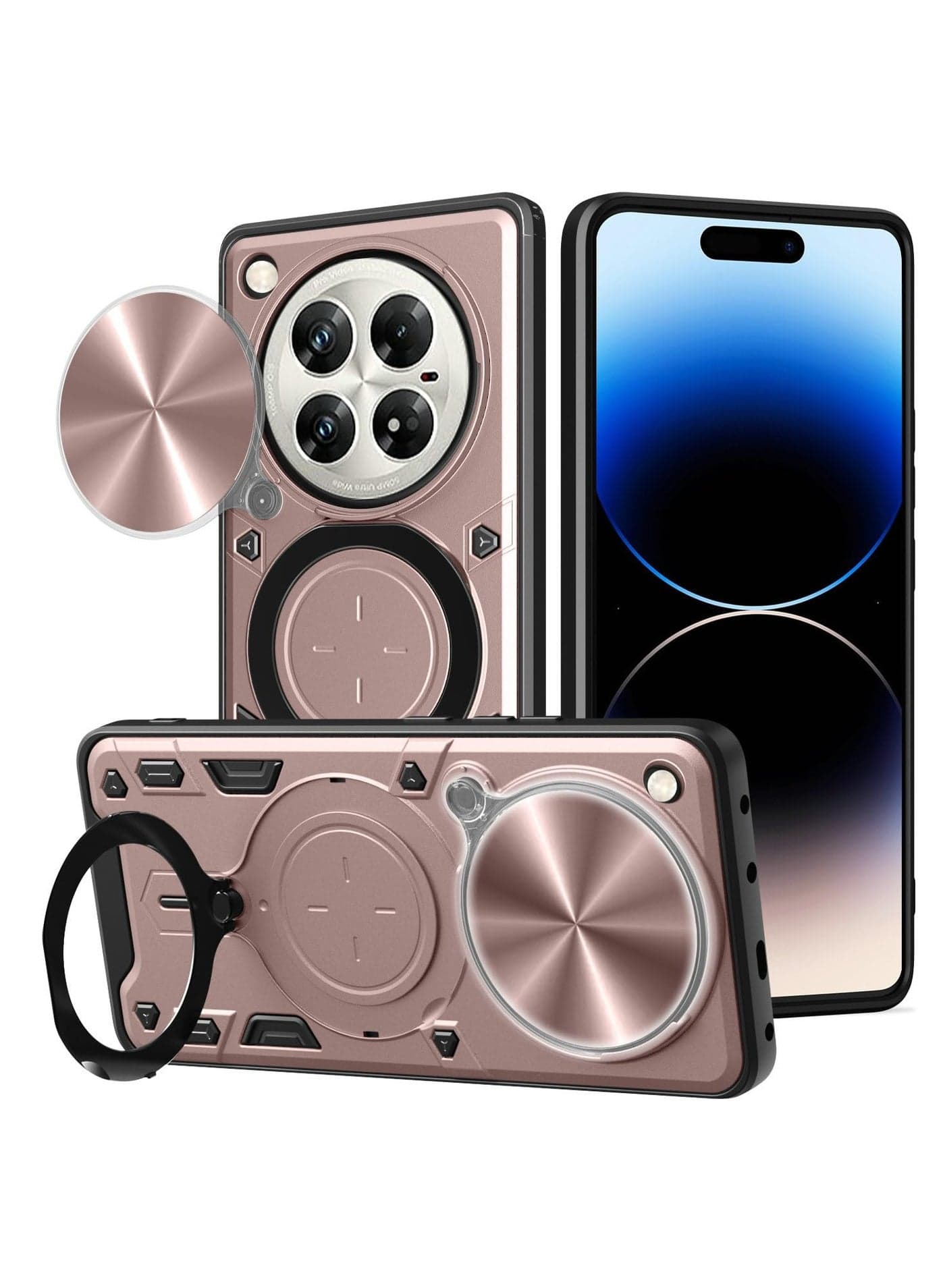for Infinix Zero 40 5G Case, Slide Camera Lens Cover, Magnetic Ring Holder Kickstand Protective Phone Case for Infinix Zero 40 5G, Rose Gold