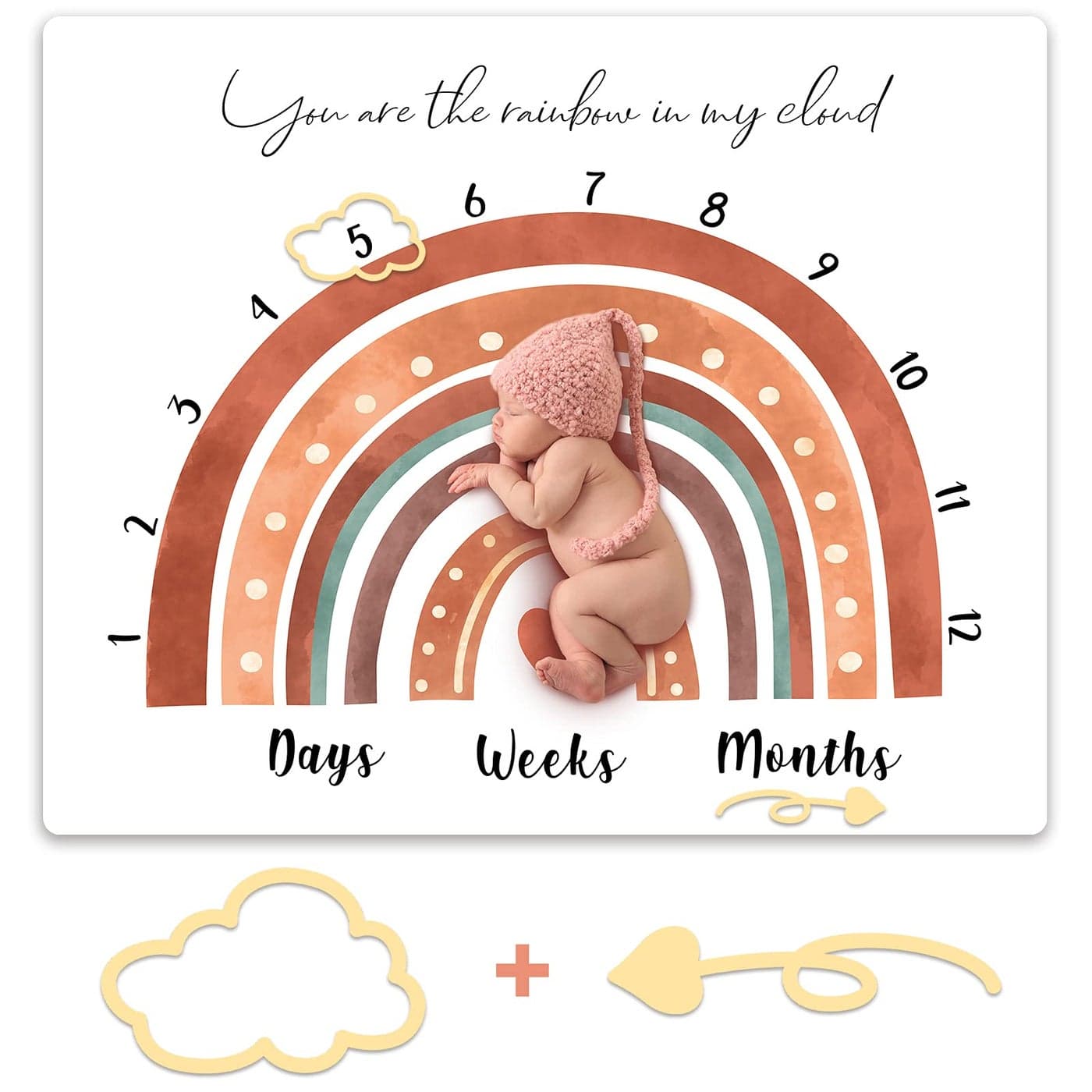 Tegeme Boho Rainbow Monthly Milestone Blanket Rainbow Newborn Boy Girl Unisex Milestone Blanket Muted Baby Monthly Picture Infant Growth Photography Background Nursery Photo Prop 40 x 50 Inch