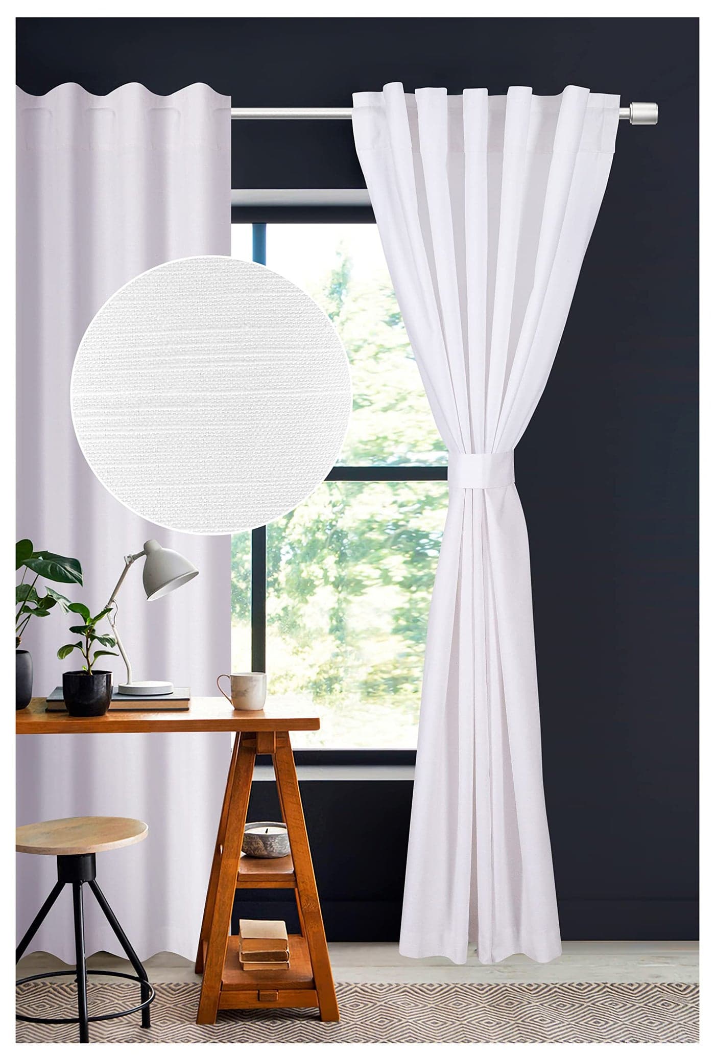 Lightnpro White Cotton Curtains 96 Inches Long Set of 2 Farmhouse Tab Top Drapes 50x96 for Living Room Bedroom or Dining Light Filtering Curtain Panels Classic Window Treatment