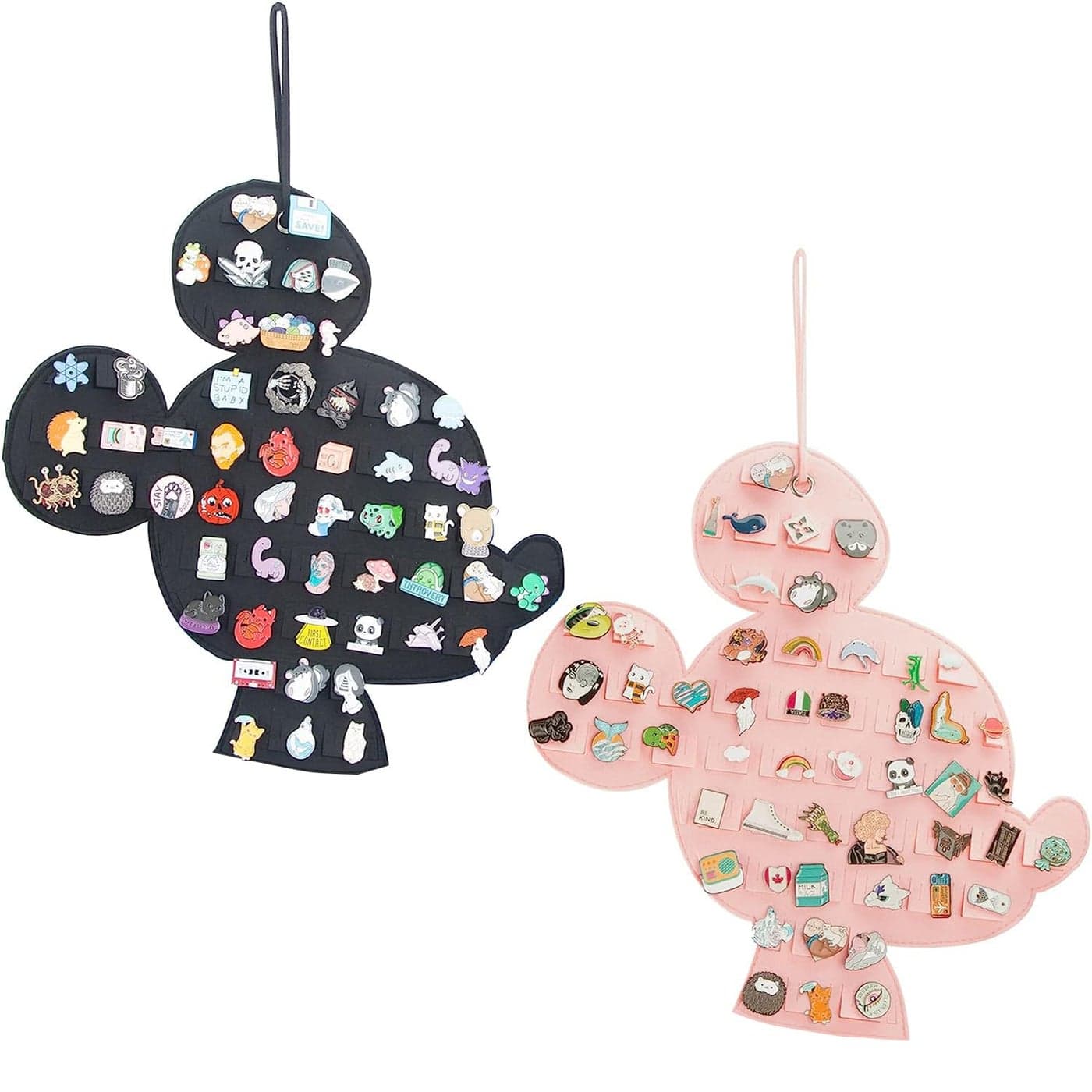 JOYMOMO Hanging Brooch Organizer Enamel Pin Display Cute Cartoon Shape Storage Holder for Brooch Pins Black Pink