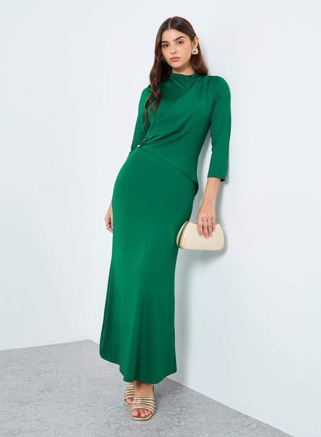 Styli Solid Bodycon A-Line Maxi Dress with 3/4 Sleeves — M