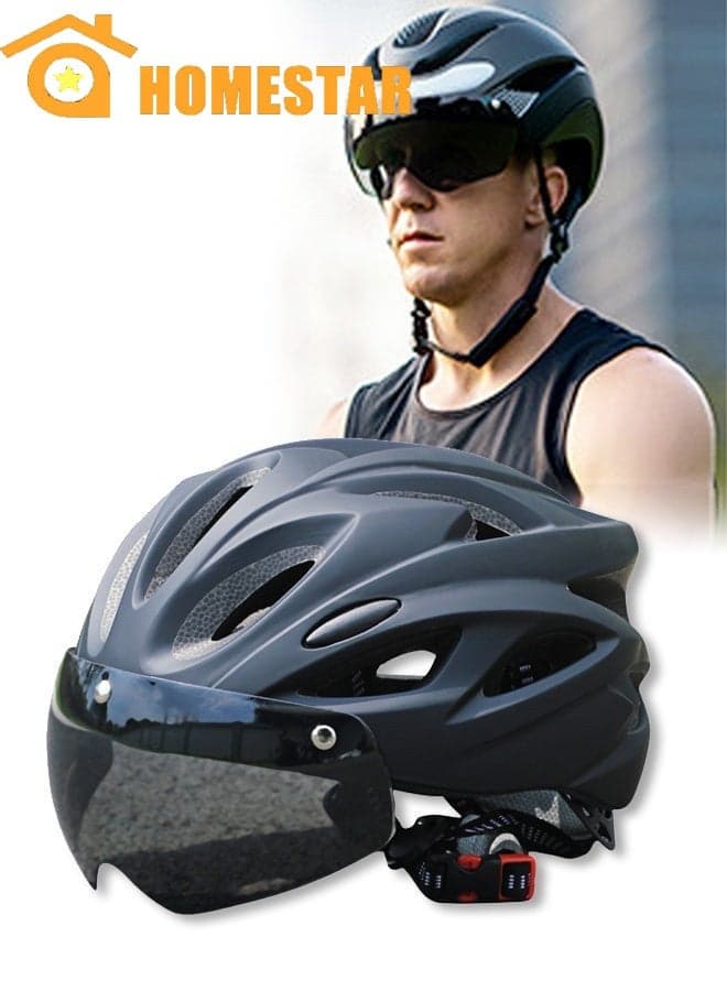 Adult bicycle helmet, adjustable mountain riding safety helmet with detachable magnetic goggles, suitable for both men and women,Black