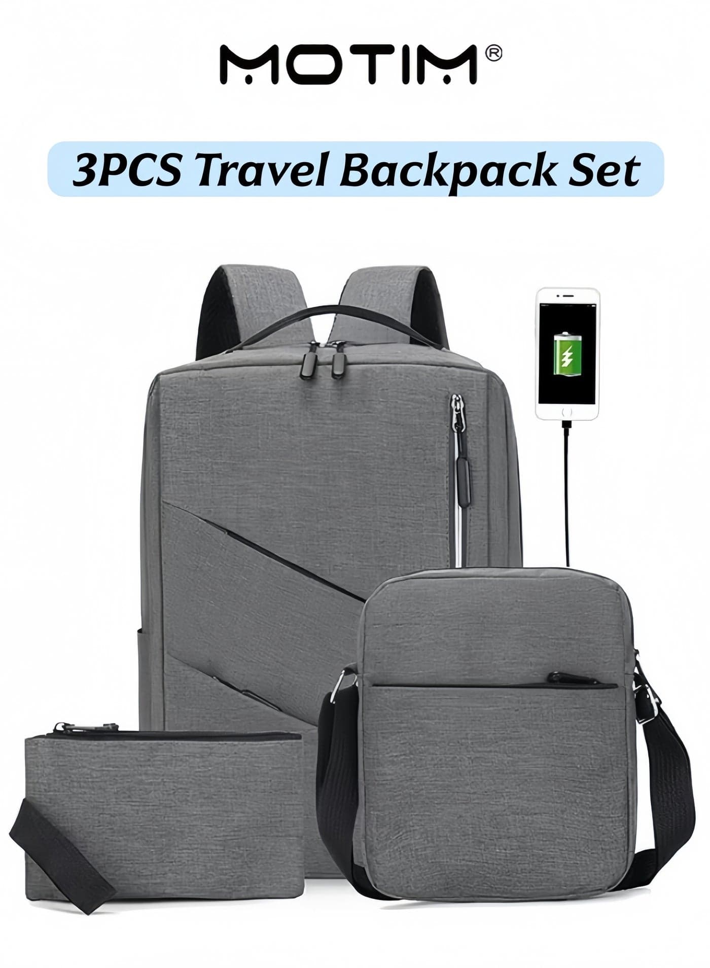 3PCS Backpack Set Large Capacity Laptop Backpack with USB Charging Port & Travel Crossbody Shoulder Bag & Envelope Sling Bag Made of Waterproof Nylon for Business Trip & School